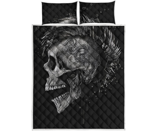 Monochrome Punk Skull Print Quilt Bed Set