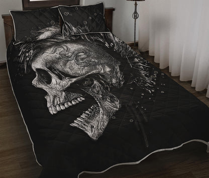 Monochrome Punk Skull Print Quilt Bed Set