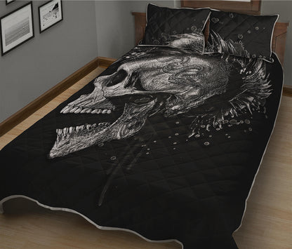 Monochrome Punk Skull Print Quilt Bed Set