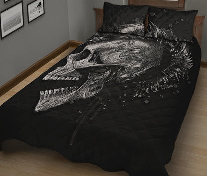 Monochrome Punk Skull Print Quilt Bed Set