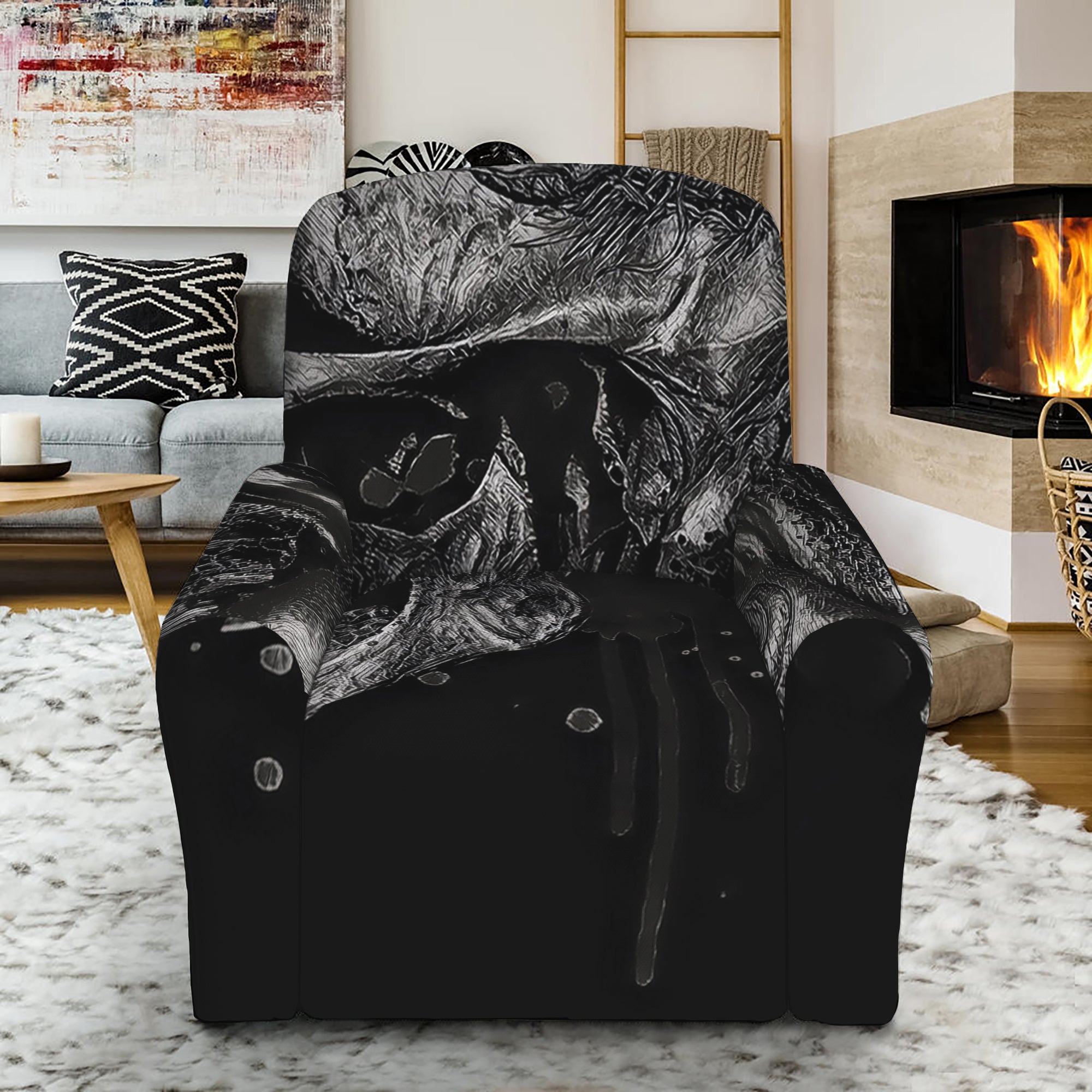 Monochrome Punk Skull Print Recliner Slipcover