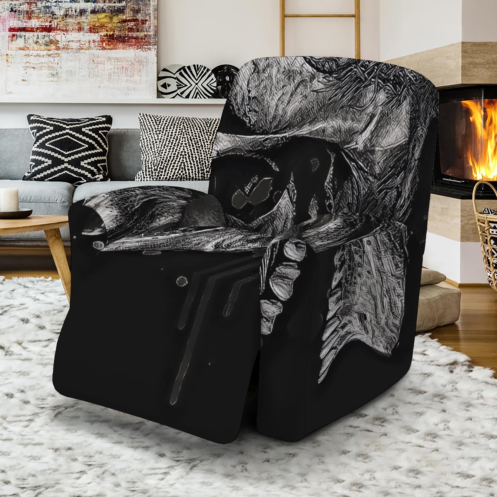 Monochrome Punk Skull Print Recliner Slipcover