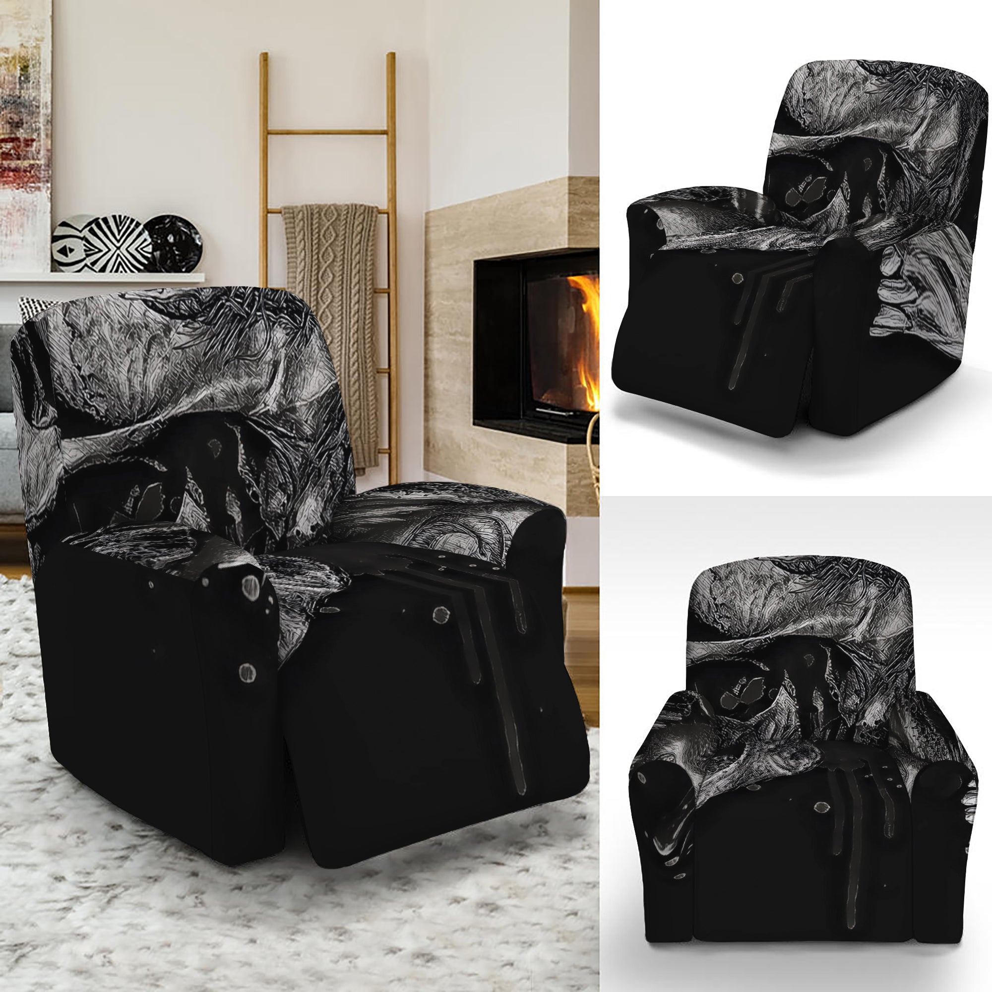 Monochrome Punk Skull Print Recliner Slipcover