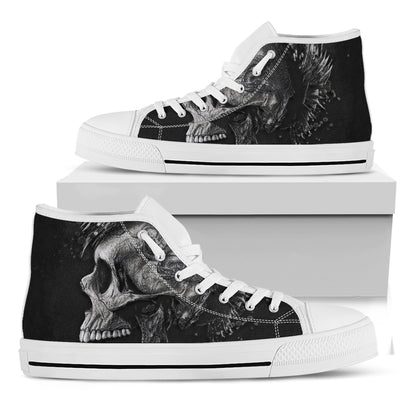 Monochrome Punk Skull Print White High Top Shoes