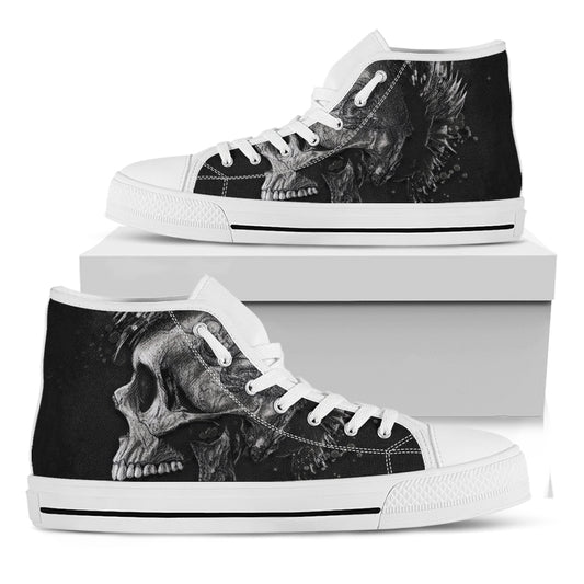 Monochrome Punk Skull Print White High Top Shoes