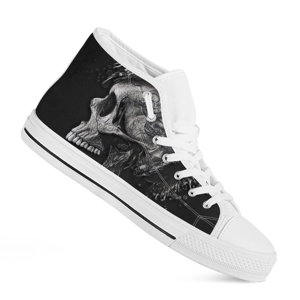 Monochrome Punk Skull Print White High Top Shoes