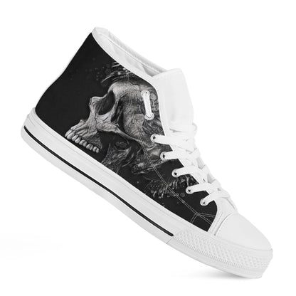 Monochrome Punk Skull Print White High Top Shoes