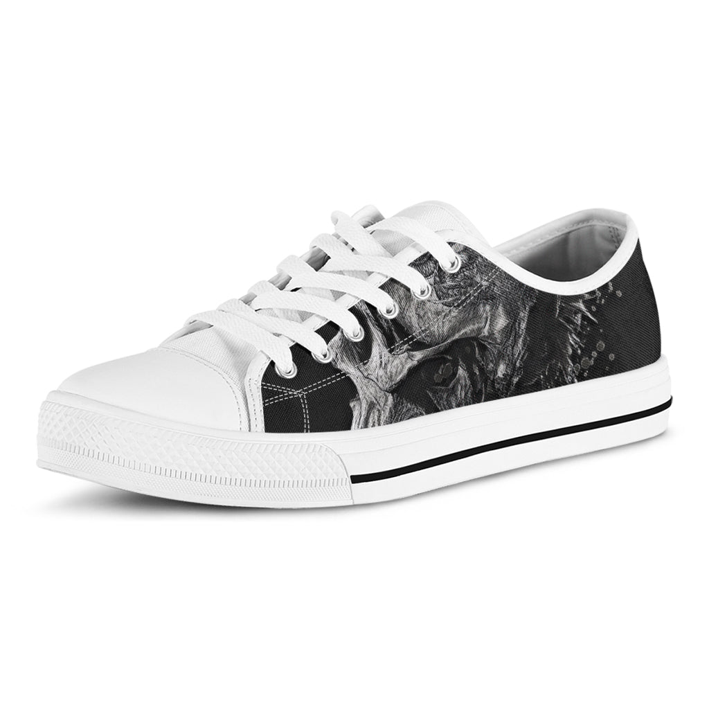 Monochrome Punk Skull Print White Low Top Shoes