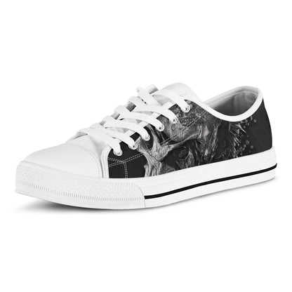 Monochrome Punk Skull Print White Low Top Shoes