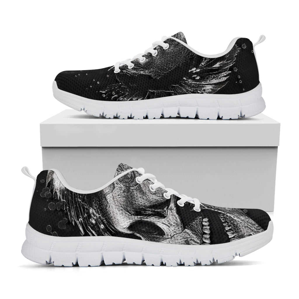 Monochrome Punk Skull Print White Sneakers