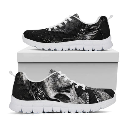 Monochrome Punk Skull Print White Sneakers