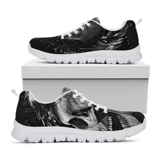 Monochrome Punk Skull Print White Sneakers