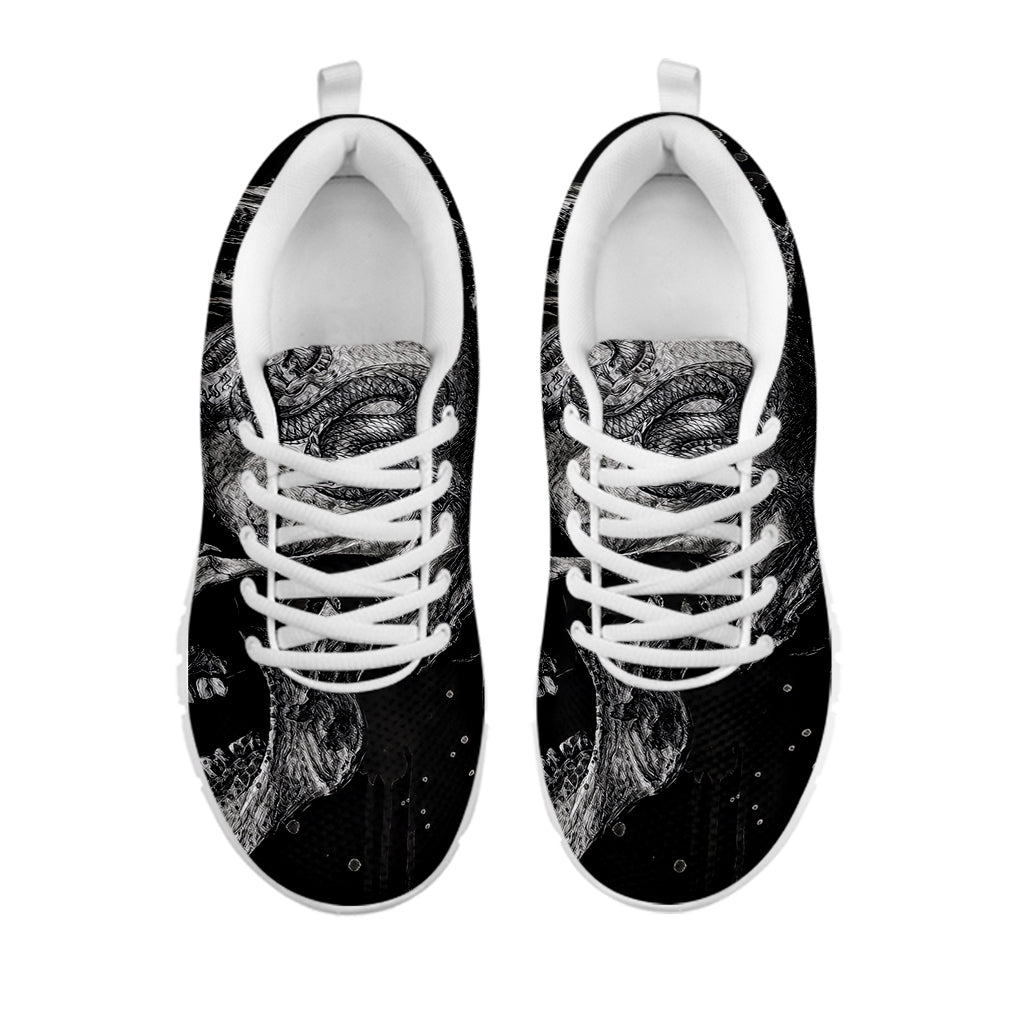 Monochrome Punk Skull Print White Sneakers