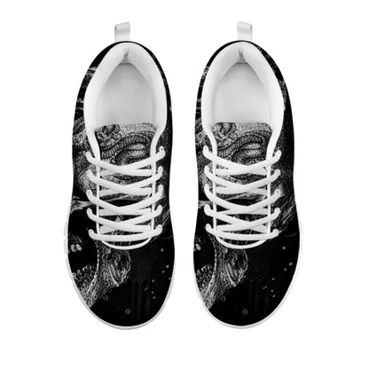 Monochrome Punk Skull Print White Sneakers
