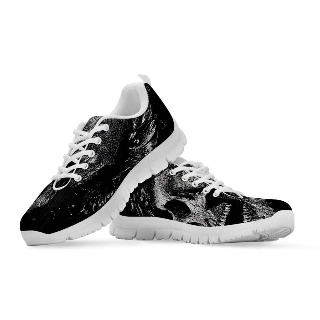Monochrome Punk Skull Print White Sneakers