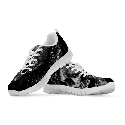 Monochrome Punk Skull Print White Sneakers