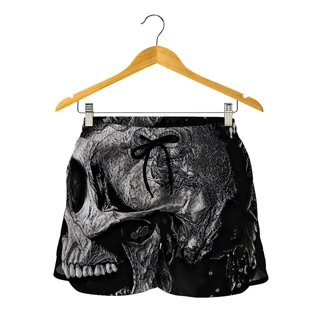 Monochrome Punk Skull Print Women's Shorts