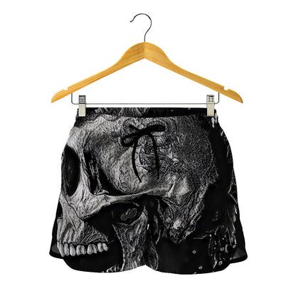 Monochrome Punk Skull Print Women's Shorts