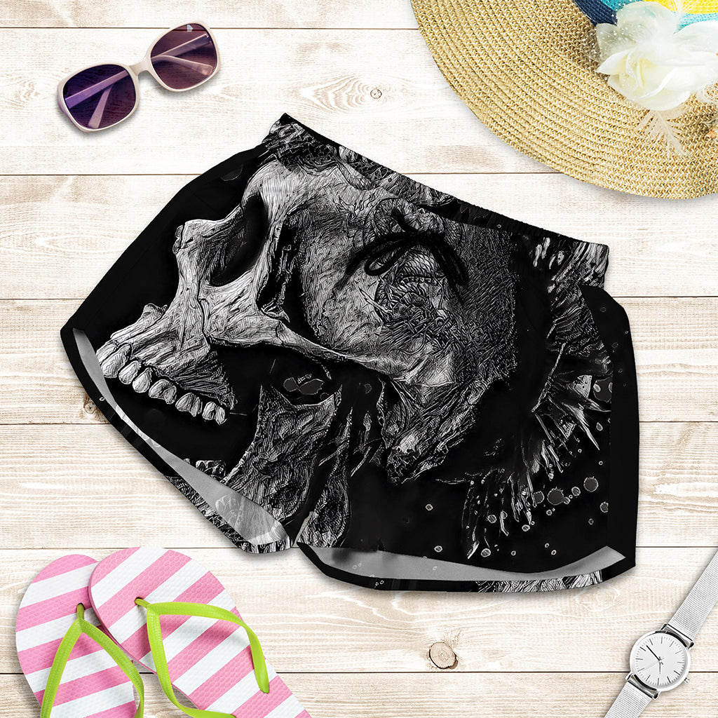 Monochrome Punk Skull Print Women's Shorts
