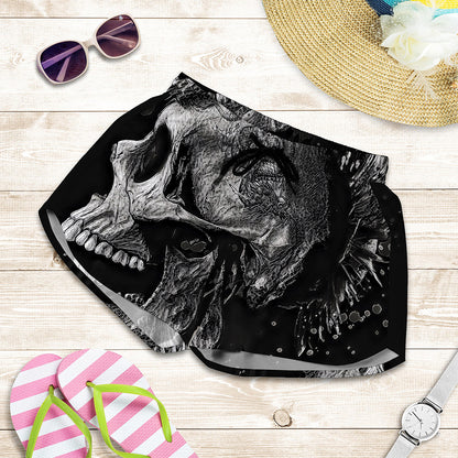 Monochrome Punk Skull Print Women's Shorts