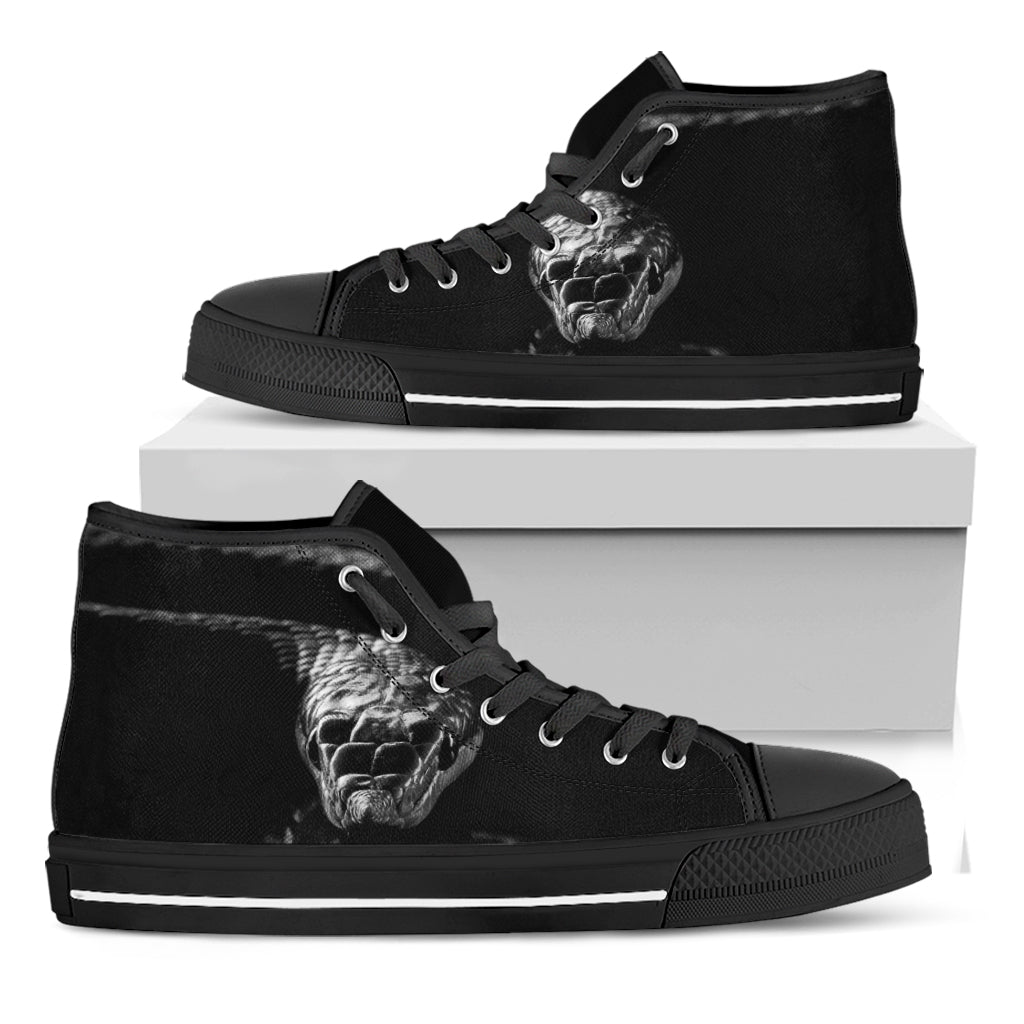 Monochrome Rhinoceros Ratsnake Print Black High Top Shoes