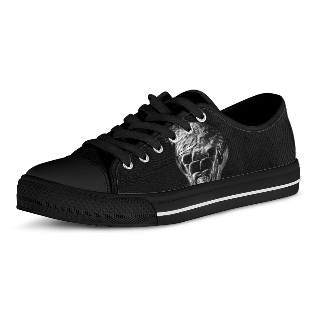 Monochrome Rhinoceros Ratsnake Print Black Low Top Shoes