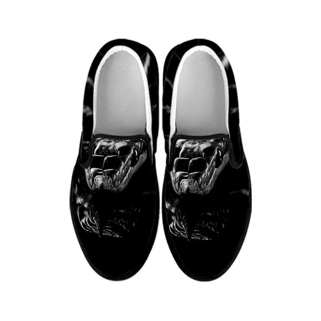 Monochrome Rhinoceros Ratsnake Print Black Slip On Shoes