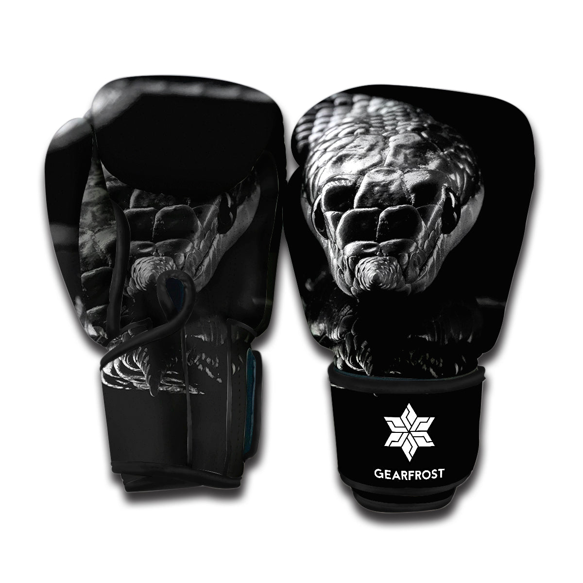 Monochrome Rhinoceros Ratsnake Print Boxing Gloves