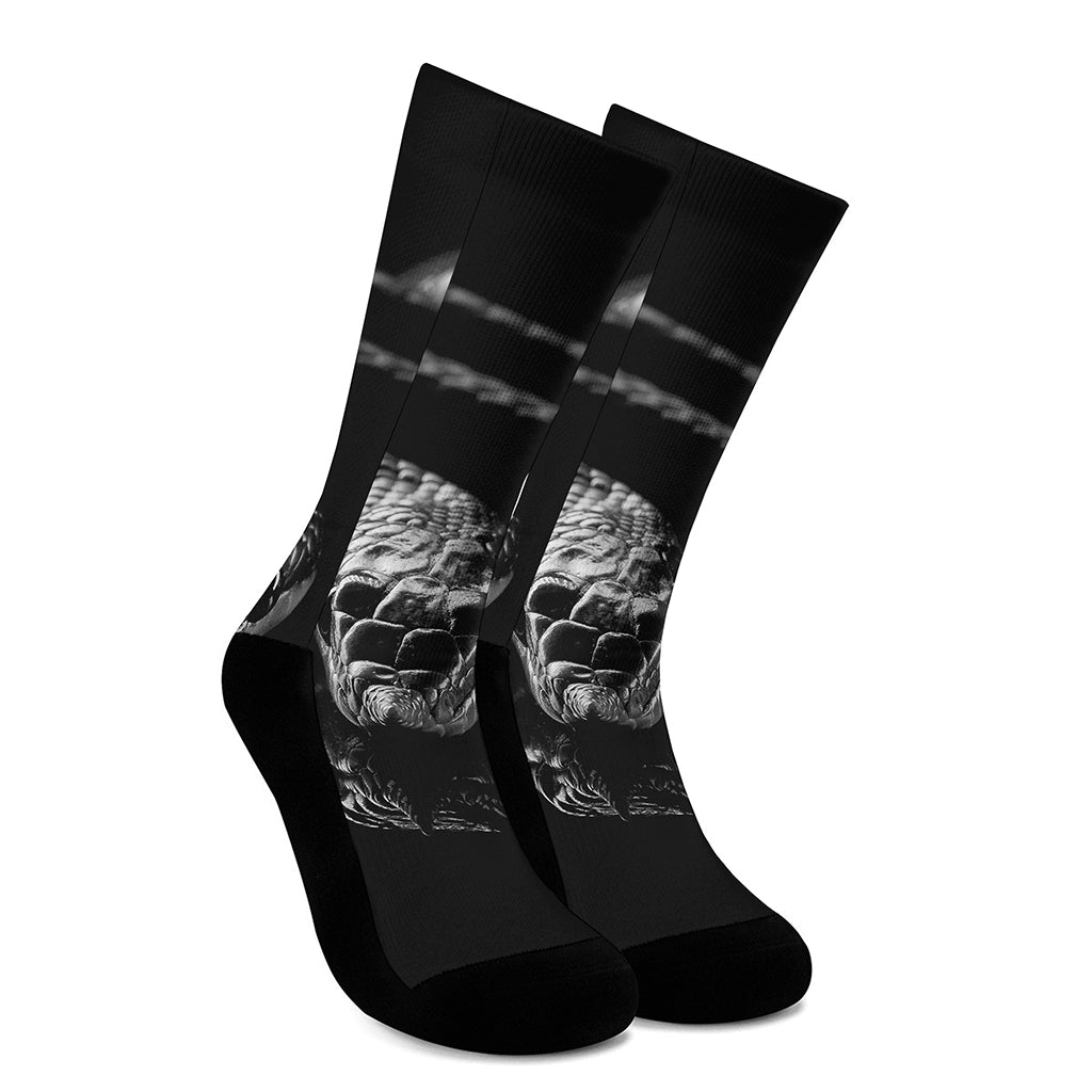 Monochrome Rhinoceros Ratsnake Print Crew Socks