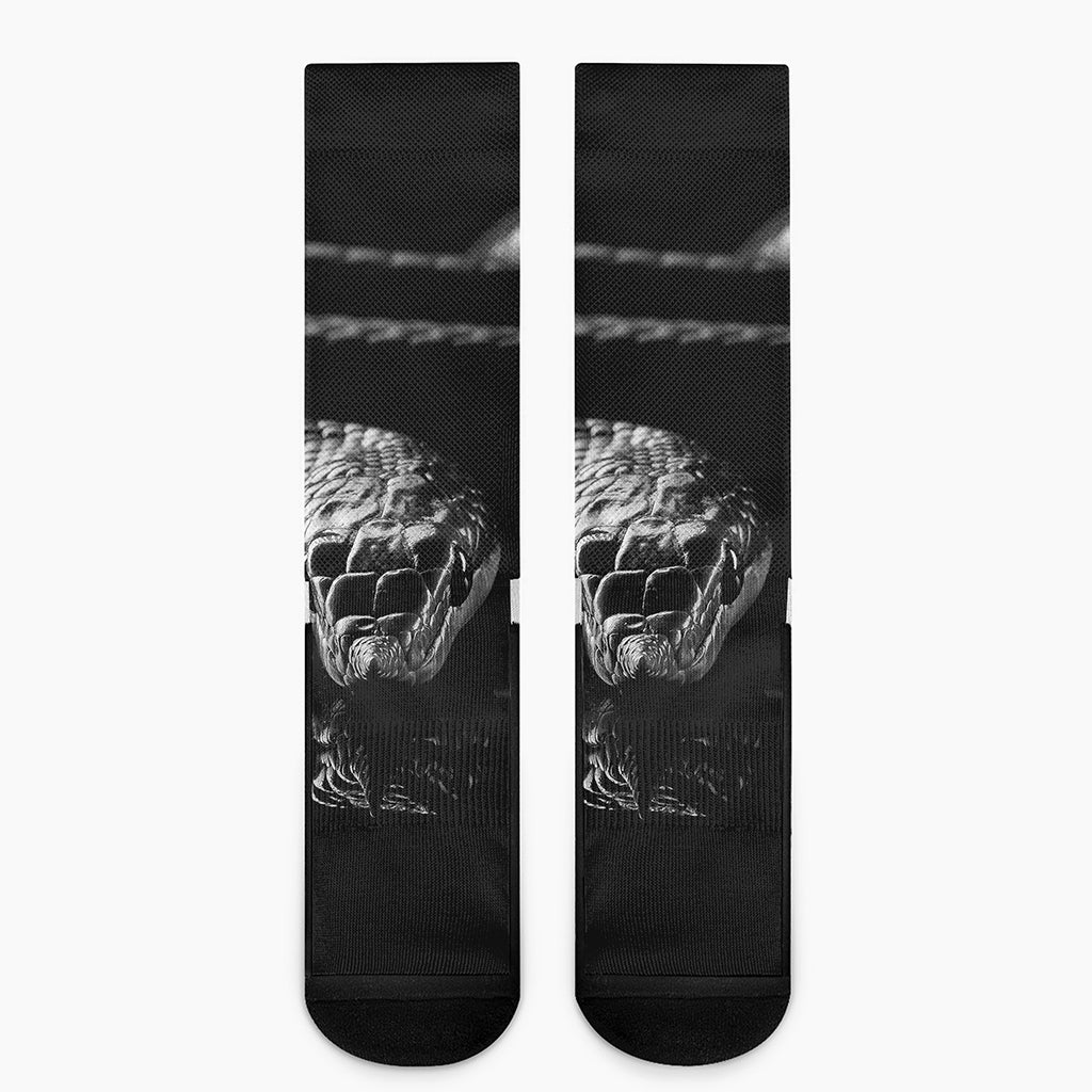 Monochrome Rhinoceros Ratsnake Print Crew Socks