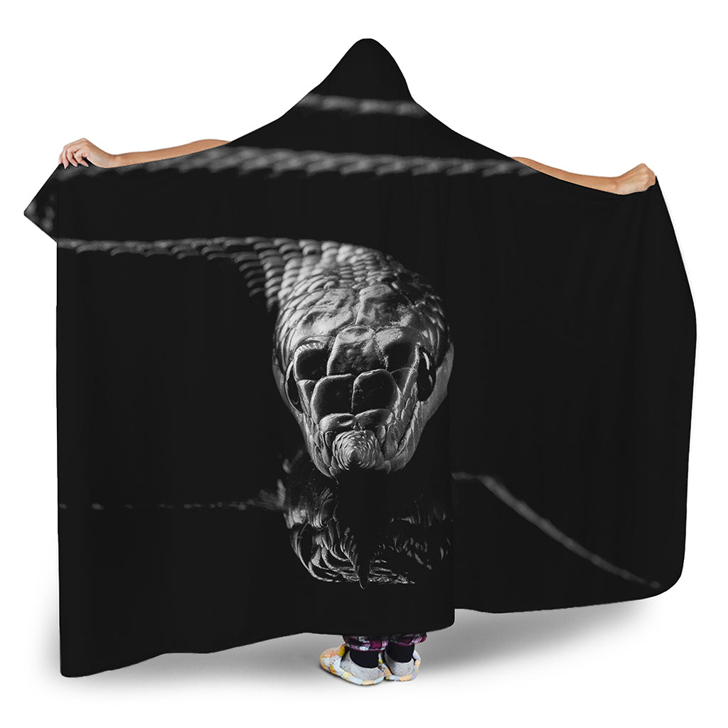 Monochrome Rhinoceros Ratsnake Print Hooded Blanket