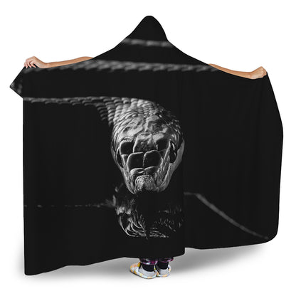 Monochrome Rhinoceros Ratsnake Print Hooded Blanket