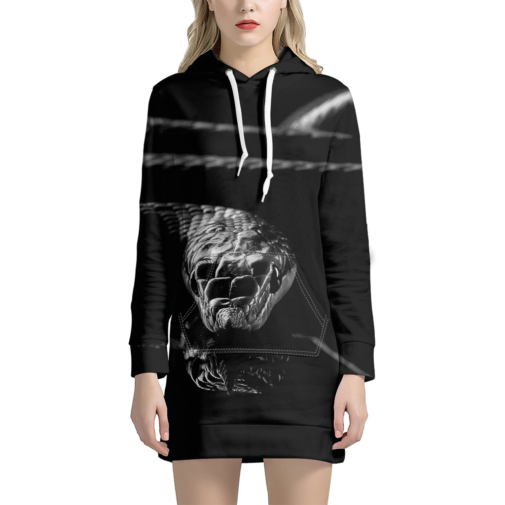 Monochrome Rhinoceros Ratsnake Print Hoodie Dress