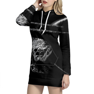 Monochrome Rhinoceros Ratsnake Print Hoodie Dress