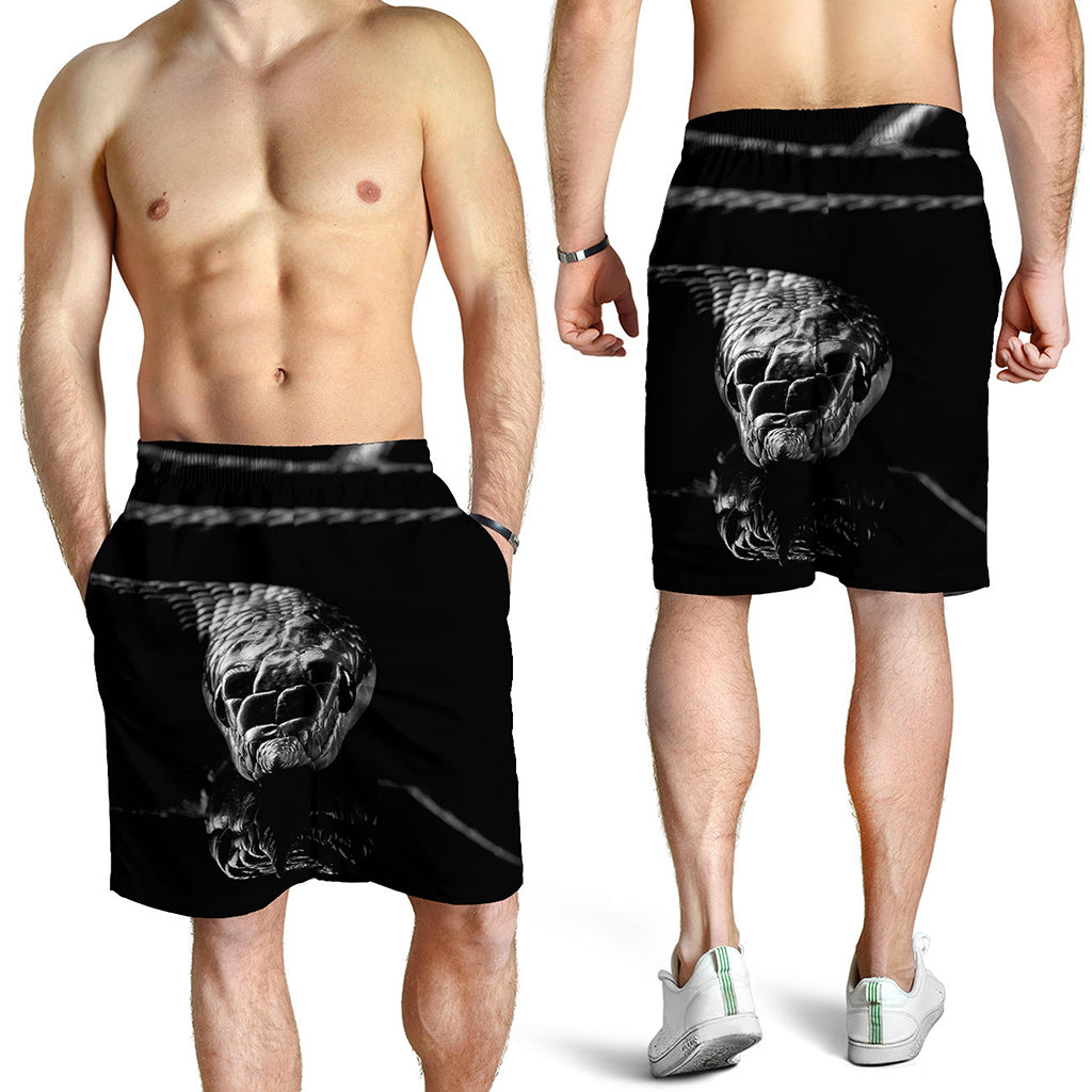 Monochrome Rhinoceros Ratsnake Print Men's Shorts