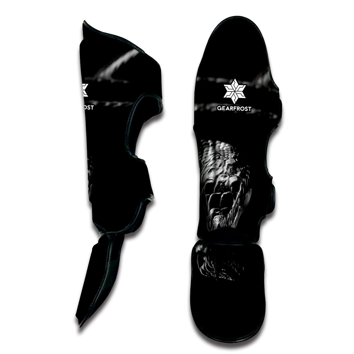 Monochrome Rhinoceros Ratsnake Print Muay Thai Shin Guard