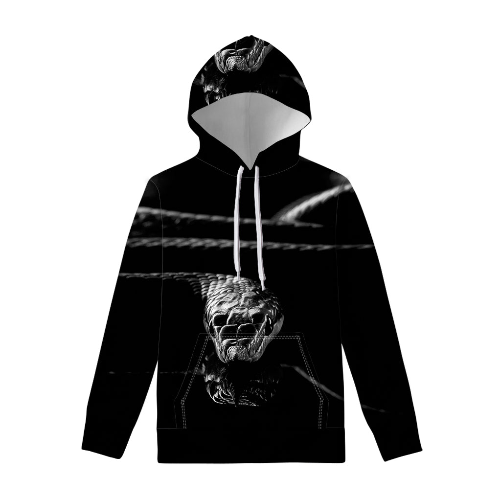 Monochrome Rhinoceros Ratsnake Print Pullover Hoodie