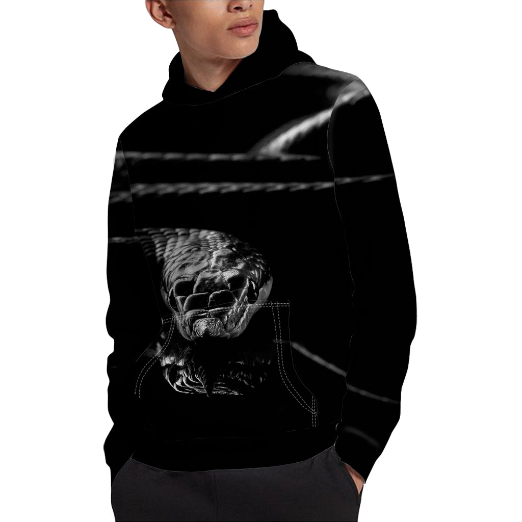 Monochrome Rhinoceros Ratsnake Print Pullover Hoodie