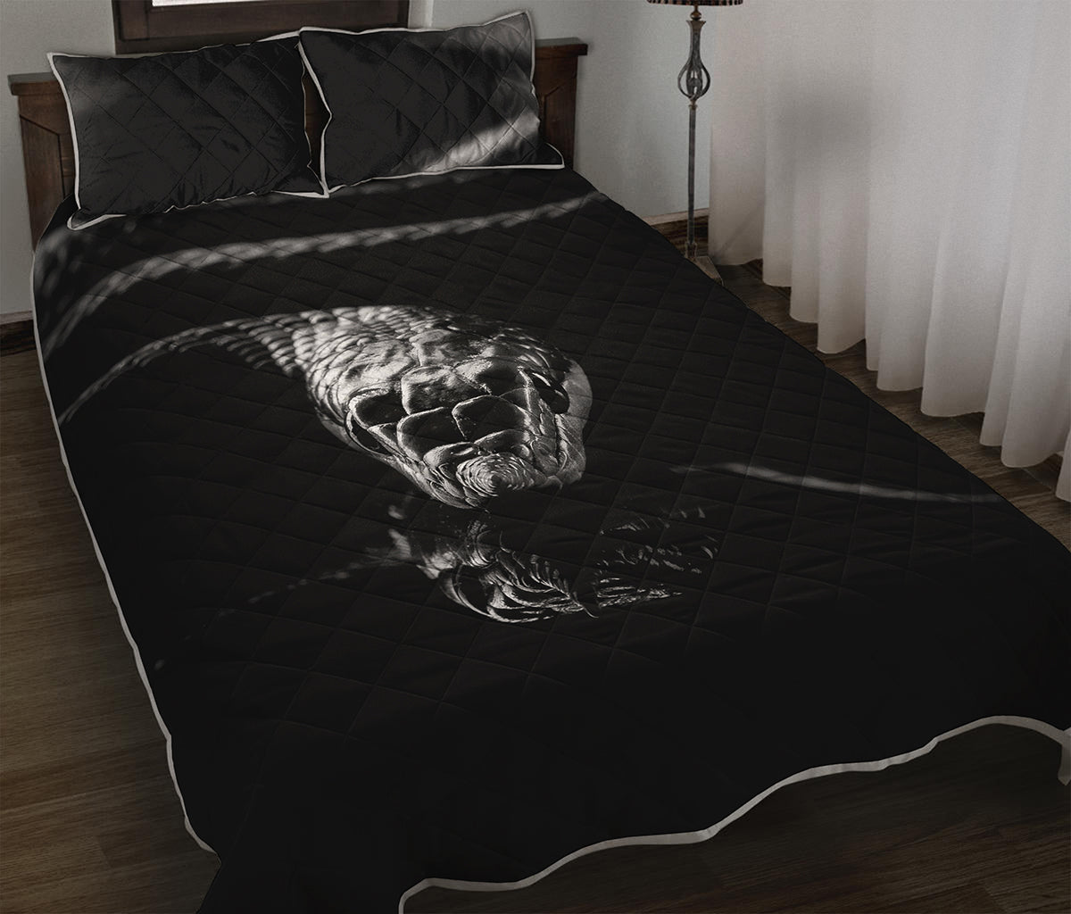 Monochrome Rhinoceros Ratsnake Print Quilt Bed Set