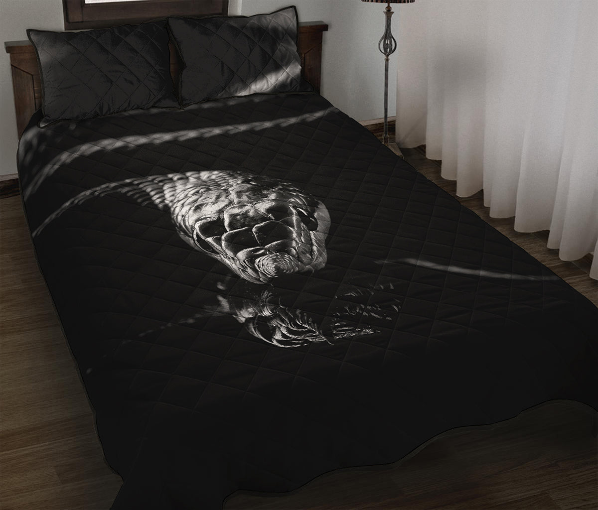Monochrome Rhinoceros Ratsnake Print Quilt Bed Set