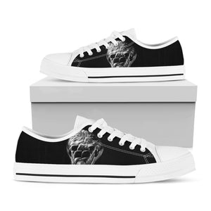 Monochrome Rhinoceros Ratsnake Print White Low Top Shoes