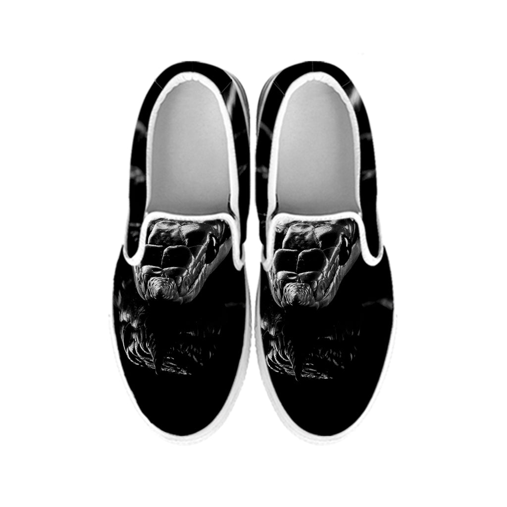 Monochrome Rhinoceros Ratsnake Print White Slip On Shoes