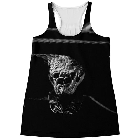 Monochrome Rhinoceros Ratsnake Print Women's Racerback Tank Top