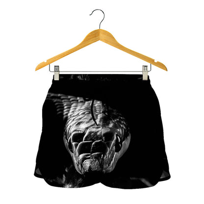 Monochrome Rhinoceros Ratsnake Print Women's Shorts