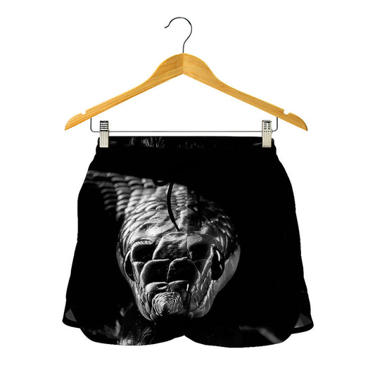 Monochrome Rhinoceros Ratsnake Print Women's Shorts