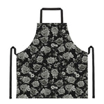 Monochrome Rose Floral Pattern Print Apron