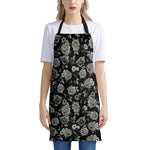 Monochrome Rose Floral Pattern Print Apron