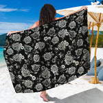 Monochrome Rose Floral Pattern Print Beach Sarong Wrap