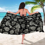 Monochrome Rose Floral Pattern Print Beach Sarong Wrap