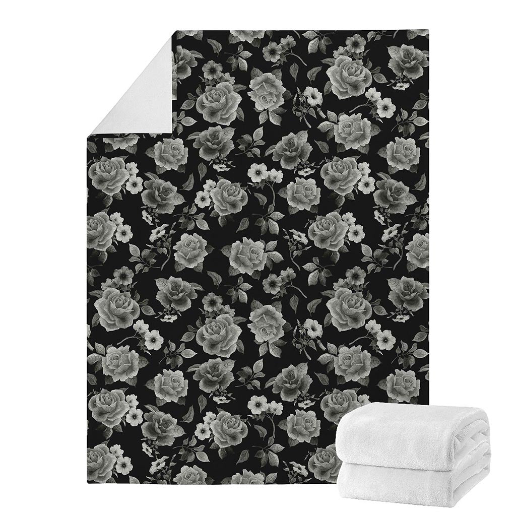 Monochrome Rose Floral Pattern Print Blanket